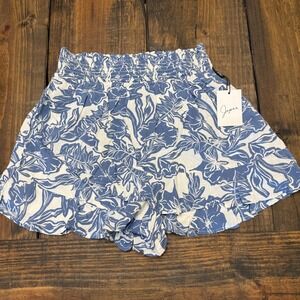 Japna Floral Ruffle Smocked Shorts Blue White Beach Resort Wear‎ Size L